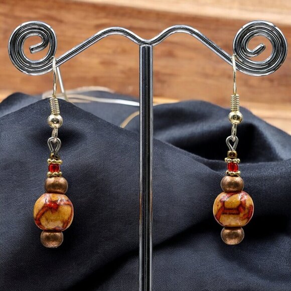 Earth Tone Drop Earrings Handmade - Picture 4 of 4